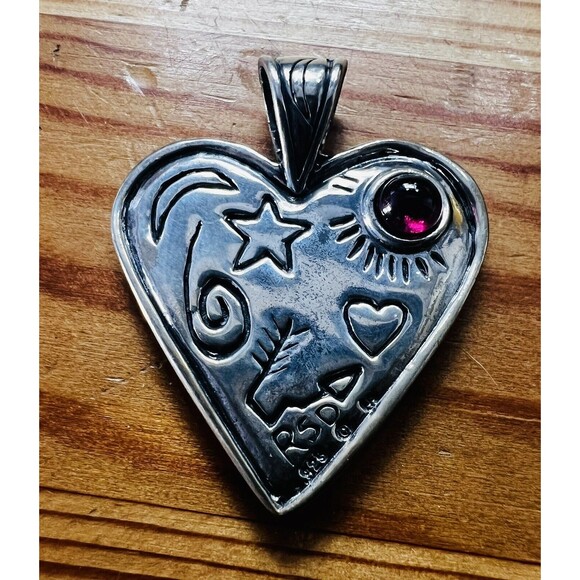 Robert Shields Designs Sterling Silver Heart Pendant Garnet Celebrate New In Box - Picture 1 of 7